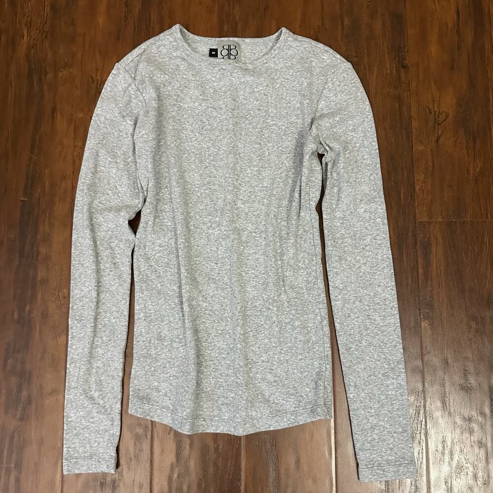 BUMPSUIT Maternity Tee Heather Grey LS Stretch Ribbed Knit Minimalist